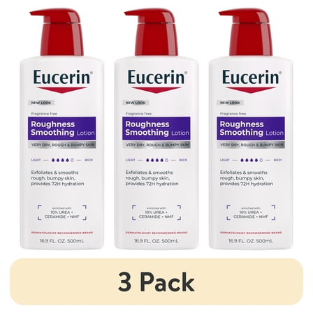 (3 pack) Eucerin Roughness Relief Body Lotion for Rough & Bumpy Skin with Urea, Fragrance Free, 16.9 fl oz