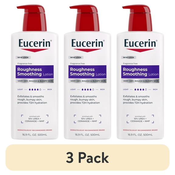 (3 pack) Eucerin Roughness Relief Body Lotion for Rough & Bumpy Skin with Urea, Fragrance Free, 16.9 fl oz