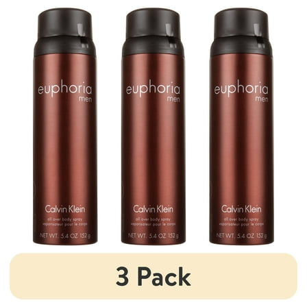 (3 pack) Euphoria Body Spray by Calvin Klein, for Men, 5.4 oz, 1 Count, Scent Amber