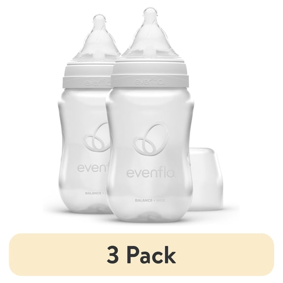 (3 pack) Evenflo Balance Wide Baby Bottles, Platinum White Color 9oz 2 Count