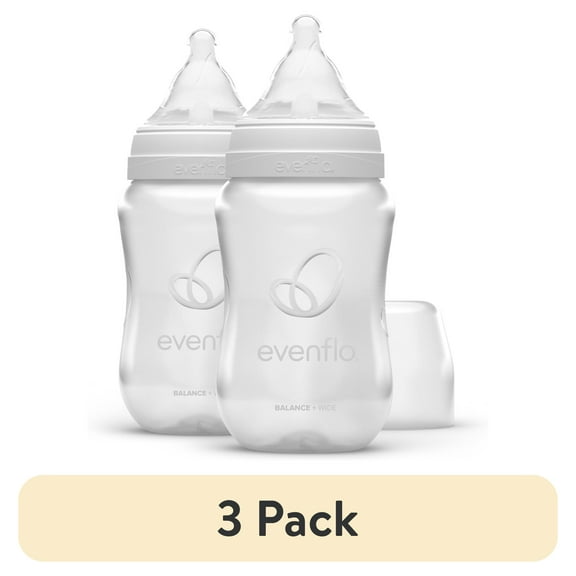 (3 pack) Evenflo Balance Wide Baby Bottles, Platinum White Color 9oz 2 Count