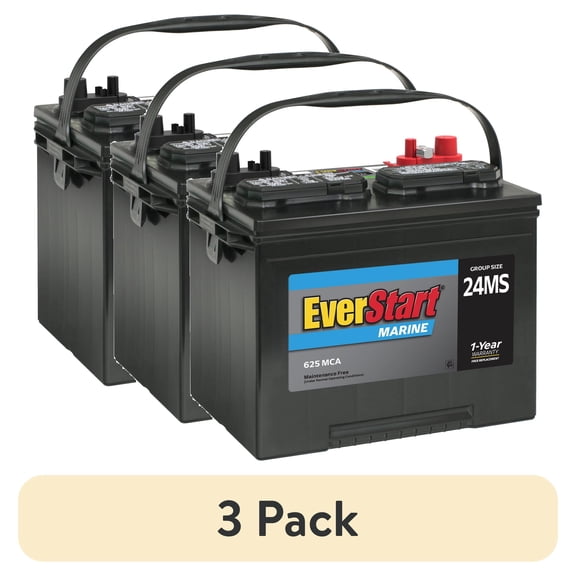 (3 pack) EverStart Lead Acid Marine Starting Battery, Group Size 24MS 12 Volt, 625 MCA*