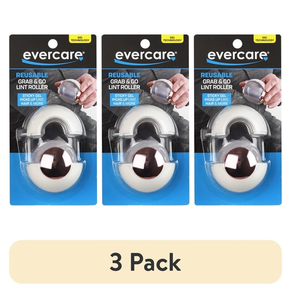 (3 pack) Evercare Grab & Go Reusable Washable Gel Lint Roller Ball for Clothes