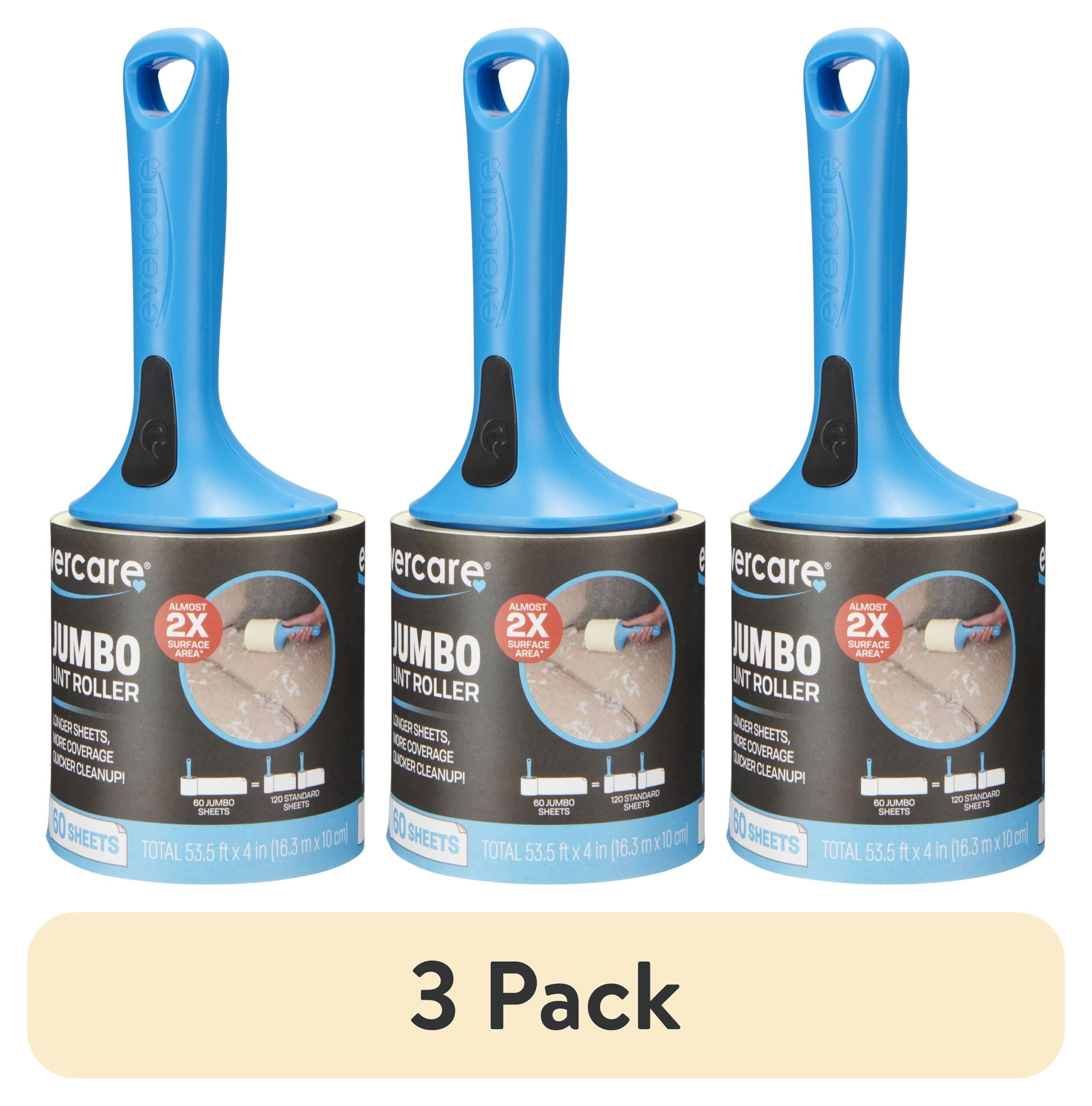 (3 pack) Evercare Jumbo Lint Roller – 60 Sheets per Roll, Refillable, Super Sticky, All‑Purpose Adhesive, X-Large Sheets, Pets, Clothing, Furniture, Crafts