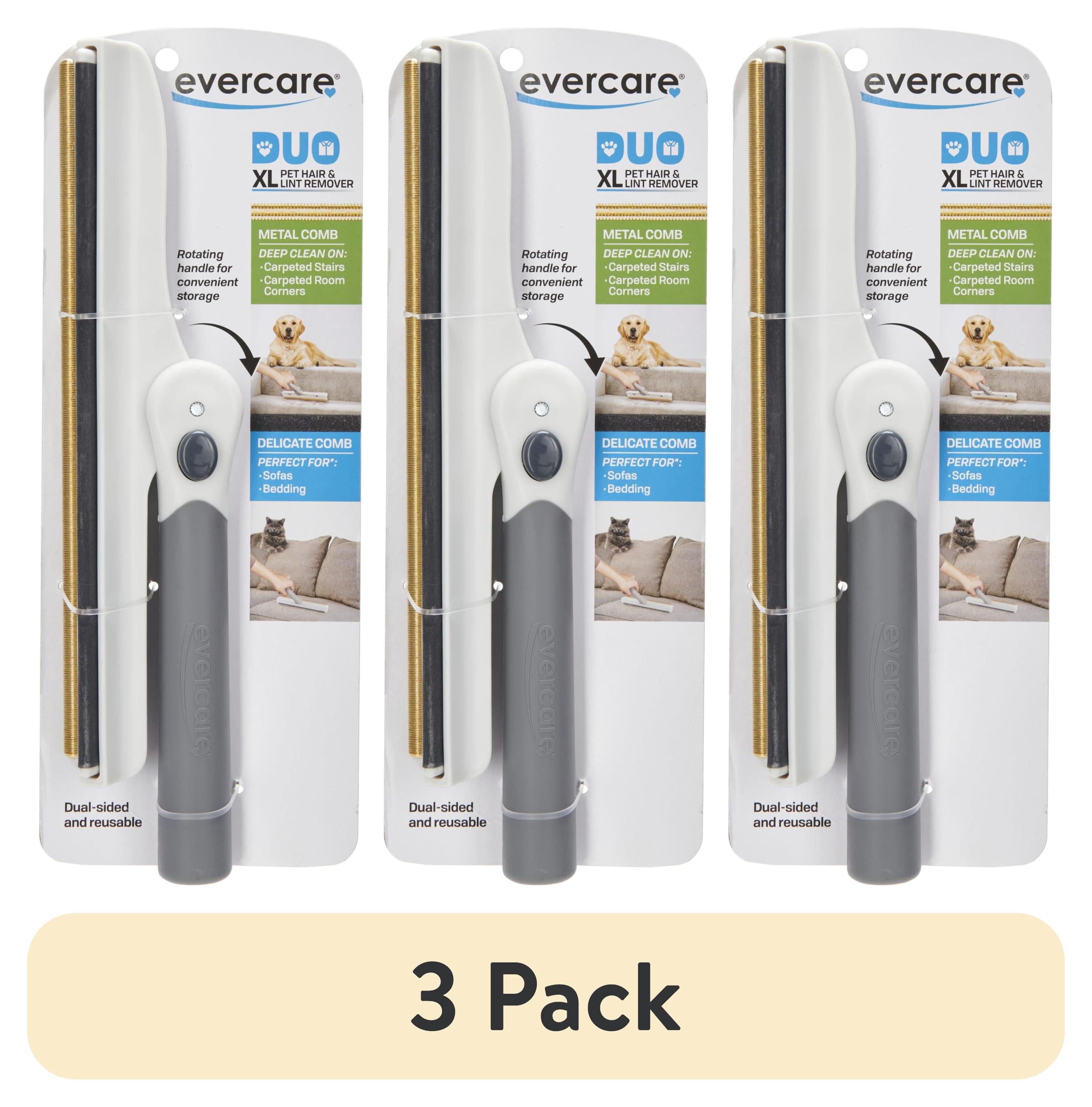 (3 pack) Evercare XL Duo Pet Hair Lint and Remover Tool – Resuable, Dual-Sided Metal & Delicate Comb, Rotating Handle, Furniture, Carpet, Bedding