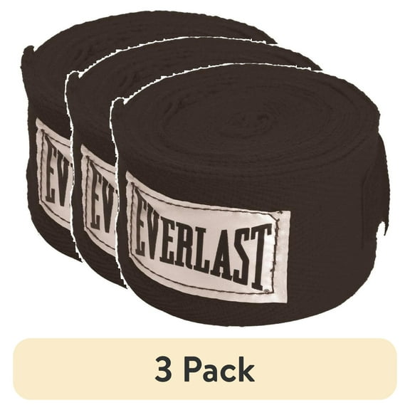 (3 pack) Everlast 108" Boxing Hand Wraps Black, Poly-Cotton, Adjustable Strap, 2-Pack