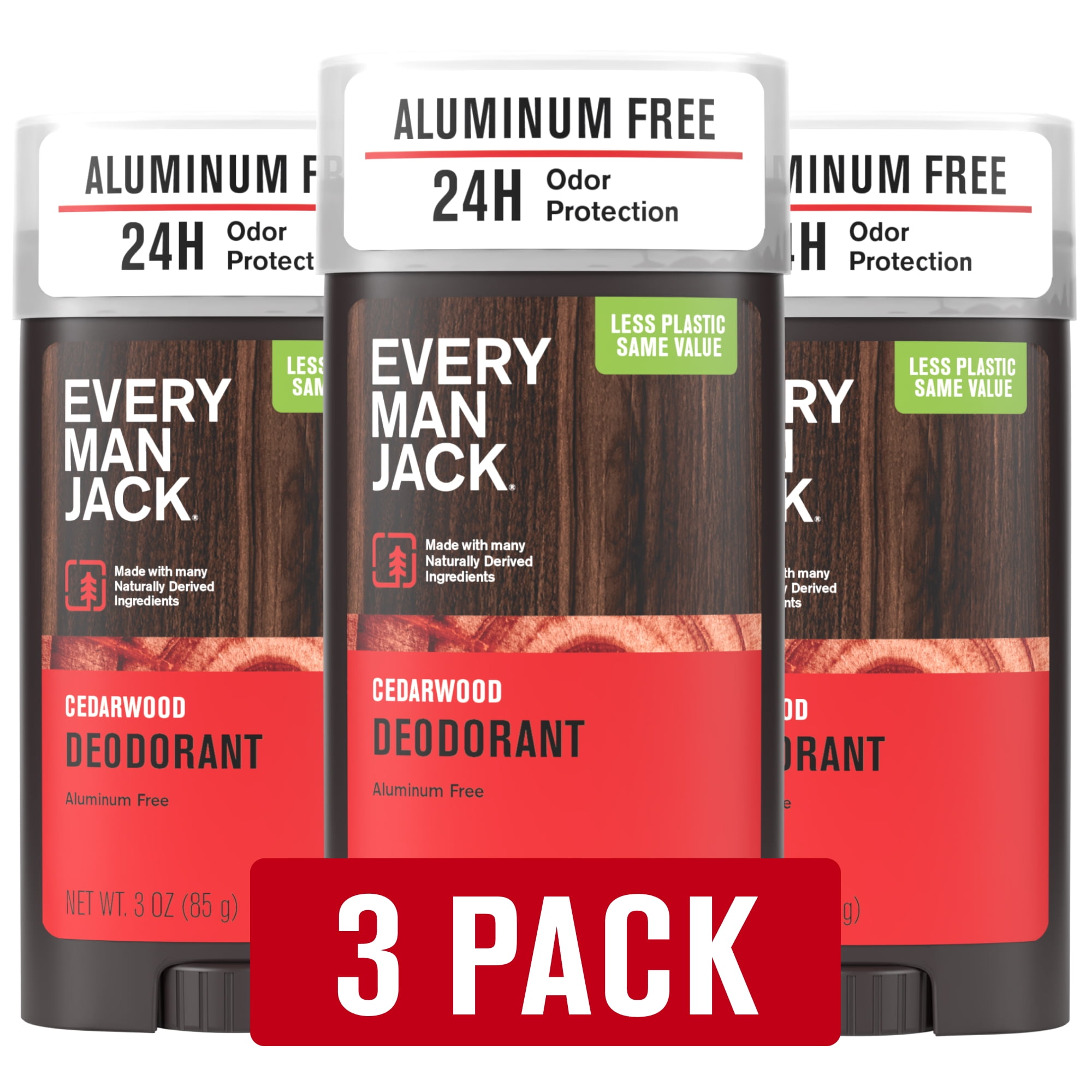 (3 pack) Every Man Jack Men's Aluminum Free Natural Deodorant, Cedarwood, 3 oz