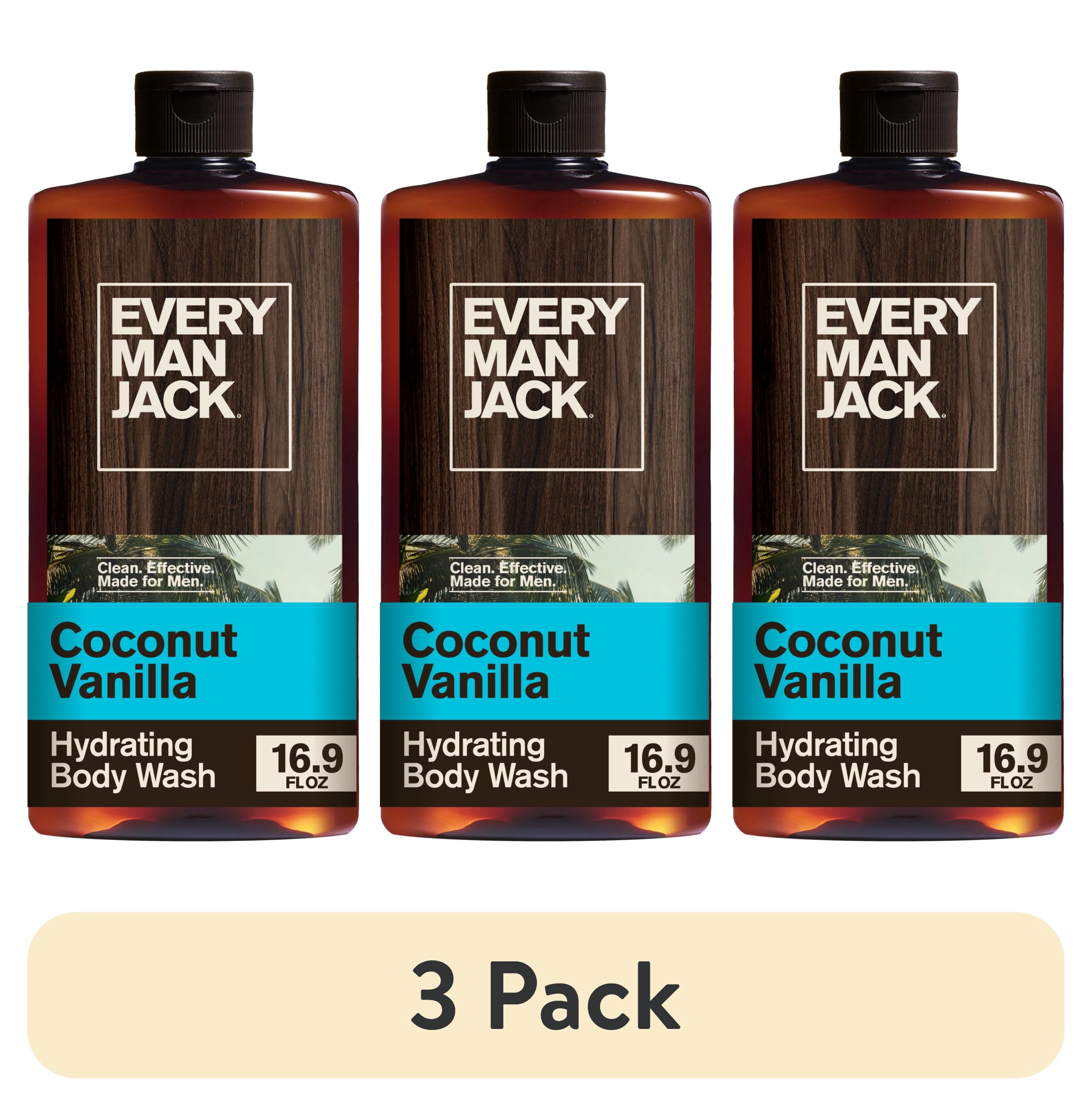 (3 pack) Every Man Jack Coconut + Vanilla Hydrating Body Wash for Men, Naturally Derived, 16.9 fl. oz
