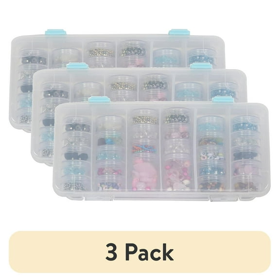 (3 pack) Everything Mary Clear Plastic Bead Storage Case with 28 Jars – Jewelry Making & Craft Organizer Box
