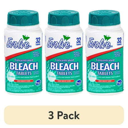 (3 pack) Evolve Concentrated Bleach Tablets, Linen Breeze, 32 Count