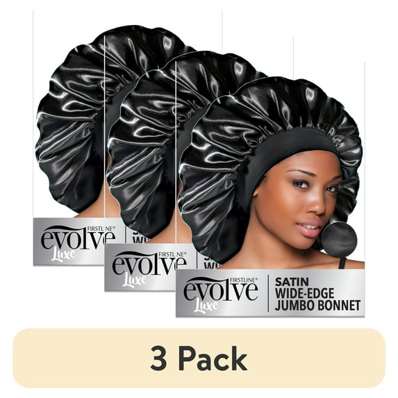 (3 pack) Evolve Jumbo Satin Bonnet, Black
