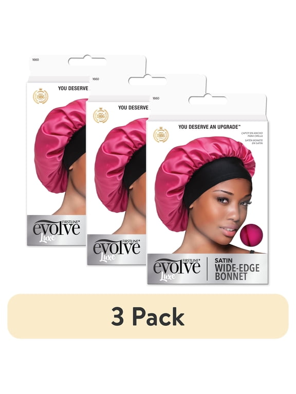 (3 pack) Evolve Satin Wide-Edge Bonnet for Evening Protection, Fuchsia, Single Pack