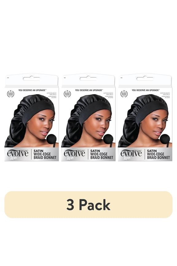 (3 pack) Evolve Large Satin Braid Bonnet, Black