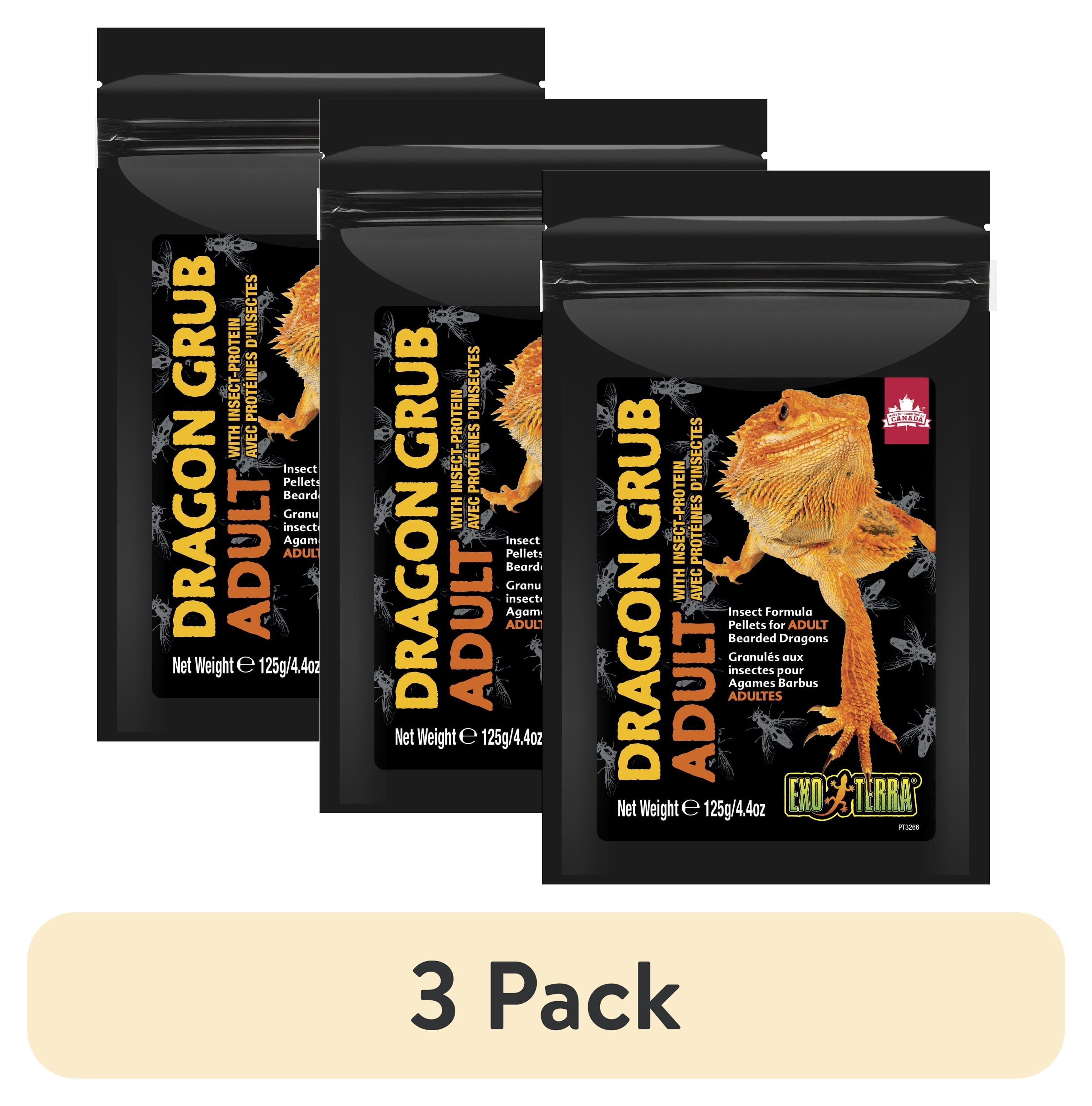 (3 pack) Exo Terra Dragon Grub Adult, Brown Pelleted Reptile Food, 4.4 oz