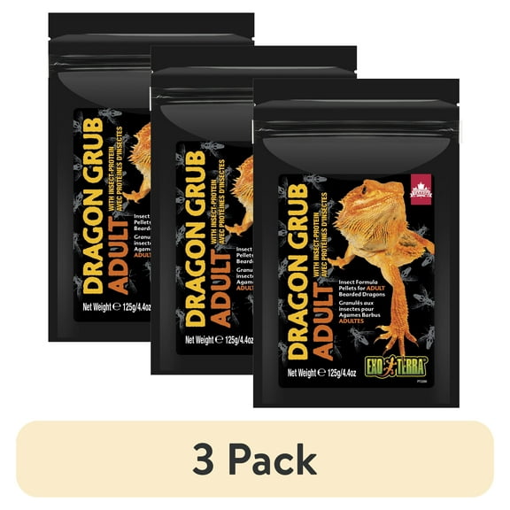 (3 pack) Exo Terra Dragon Grub Adult, Brown Pelleted Reptile Food, 4.4 oz