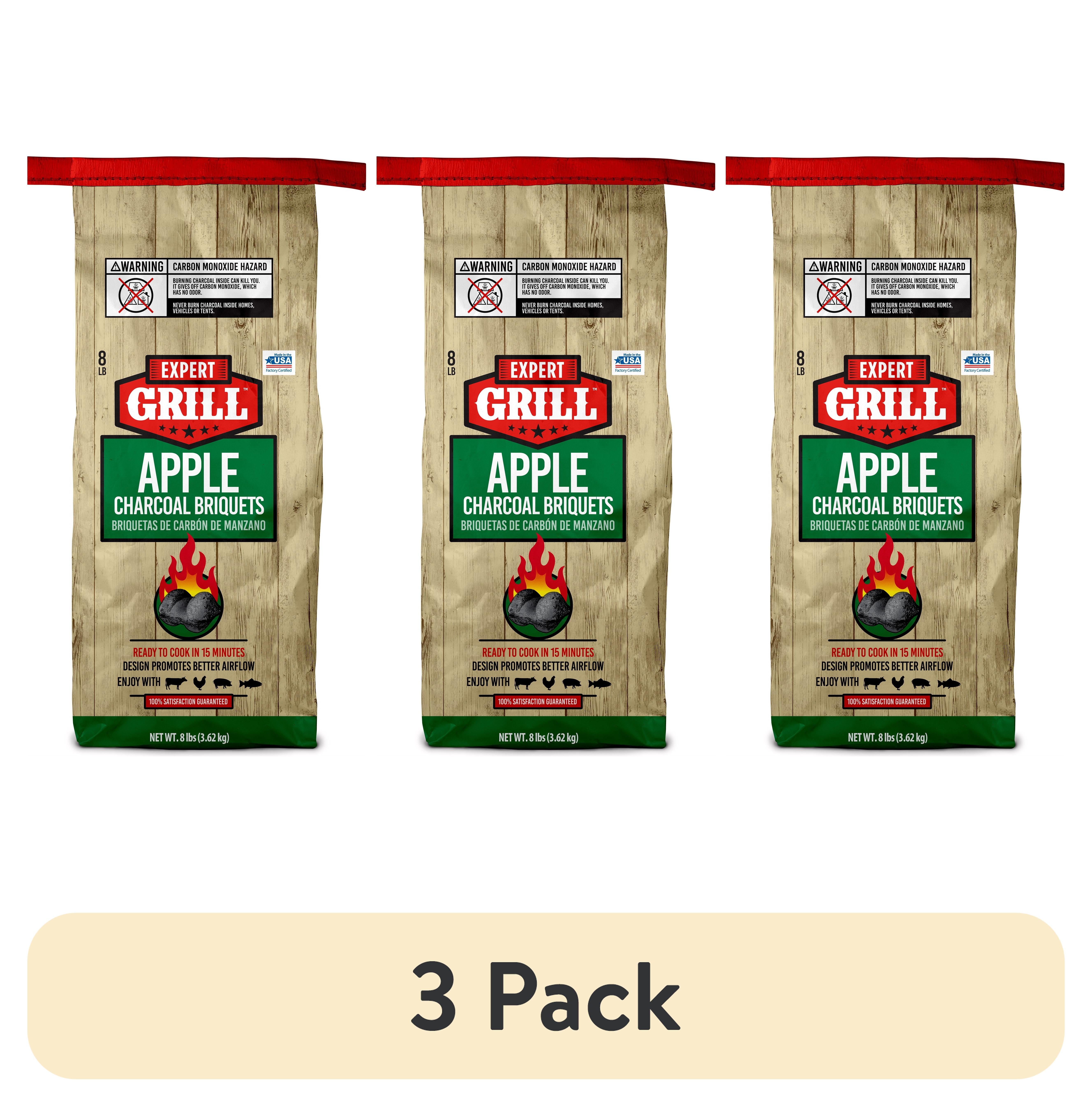 (3 pack) Expert Grill Apple Charcoal Briquets, Wood Charcoal Briquettes, 8 Lb