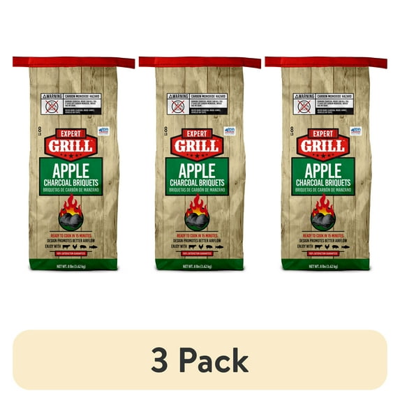 (3 pack) Expert Grill Apple Charcoal Briquets, Wood Charcoal Briquettes, 8 Lb