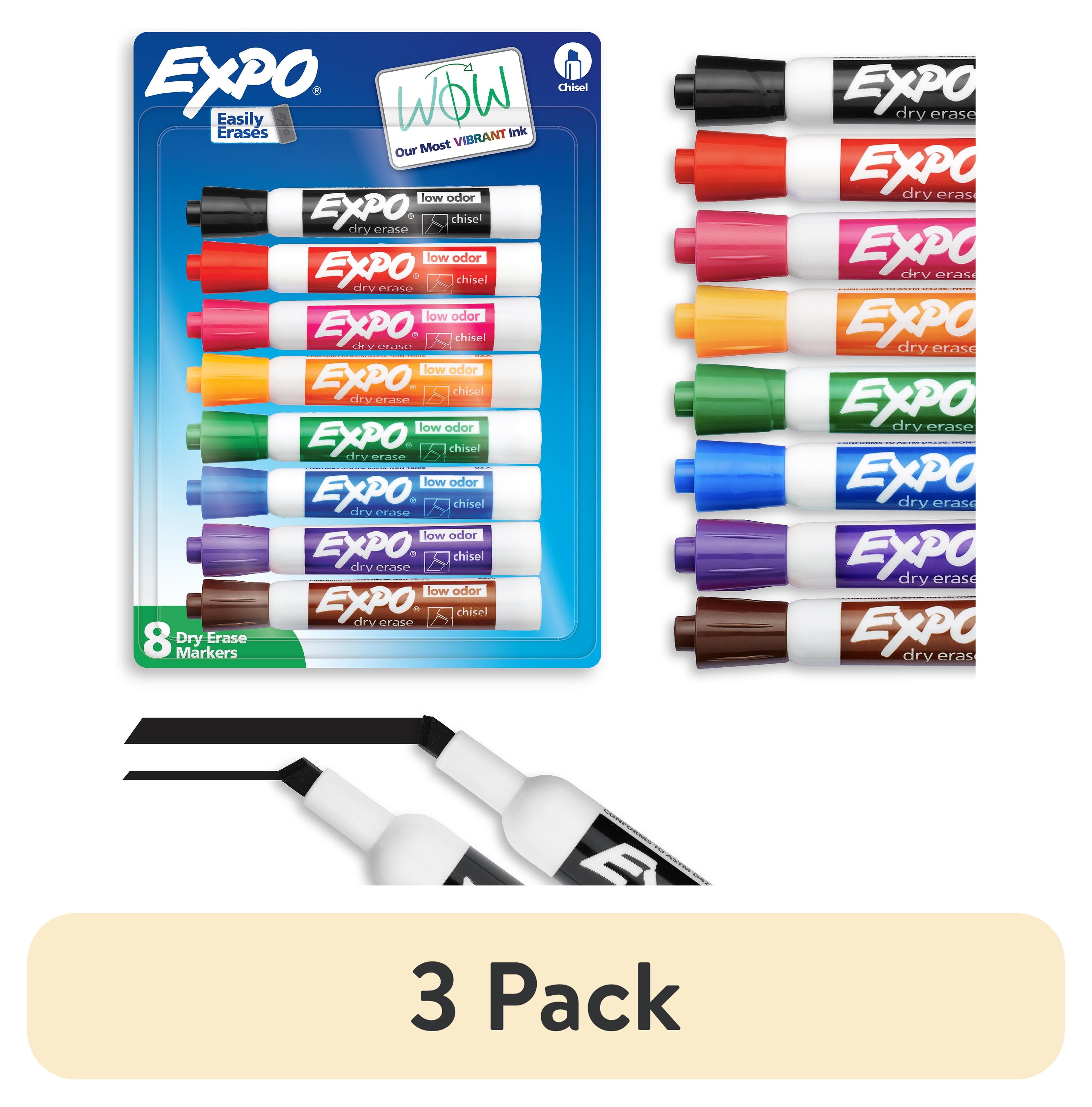 (3 pack) EXPO Dry Erase Markers, Chisel Tip, Assorted Colors, 8 Count