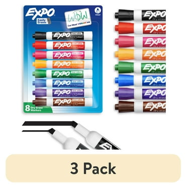 (3 pack) EXPO Dry Erase Markers, Chisel Tip, Assorted Colors, 8 Count