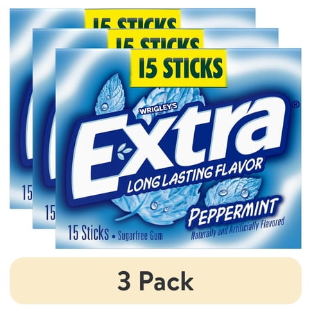 (3 pack) Extra Gum Peppermint Sugar Free Chewing Gum, Single Pack - 15 Stick