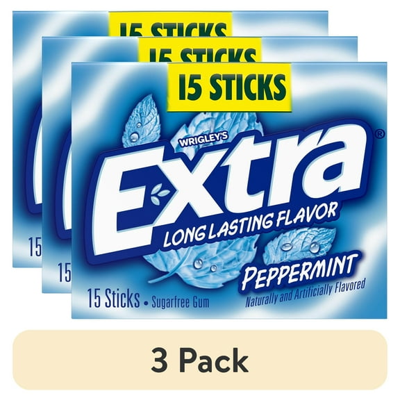 (3 pack) Extra Gum Peppermint Sugar Free Chewing Gum, Single Pack - 15 Stick