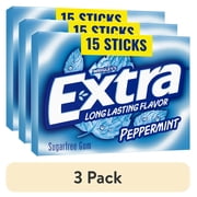 (3 pack) Extra Gum Peppermint Sugar Free Chewing Gum, Single Pack - 15 Stick
