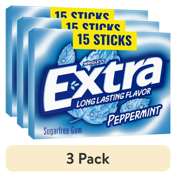 (3 pack) Extra Gum Peppermint Sugar Free Chewing Gum, Single Pack - 15 Stick