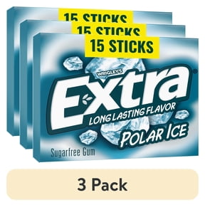 (3 pack) Extra Gum Polar Ice Sugar Free Chewing Gum, Single Pack - 15 Sticks