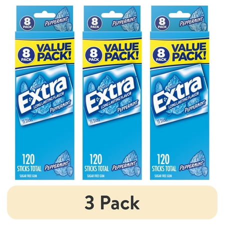 (3 pack) Extra Peppermint Sugar Free Chewing Gum - 8 Count Bulk pack