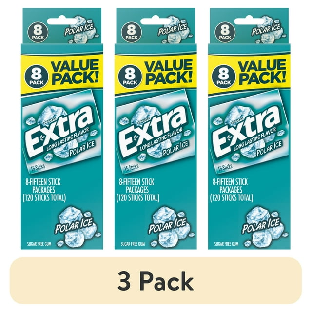 (3 pack) Extra Polar Ice Sugar Free Chewing Gum Bulk - 15 Count (8 Pack)