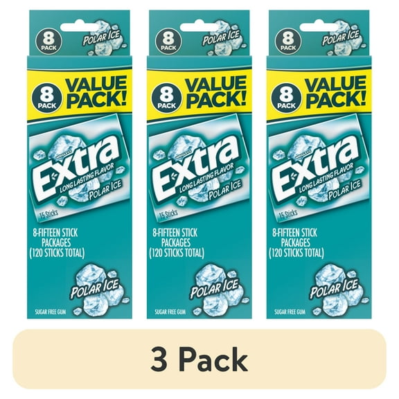 (3 pack) Extra Polar Ice Sugar Free Gum Back To School Chewing Gum - 8 Pack