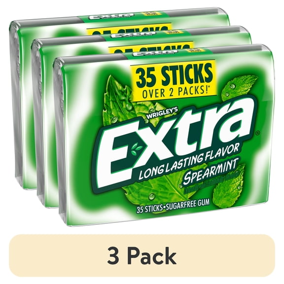 (3 pack) Extra Spearmint Sugar Free Chewing Gum School Snacks - 35 Stick Mega Pack
