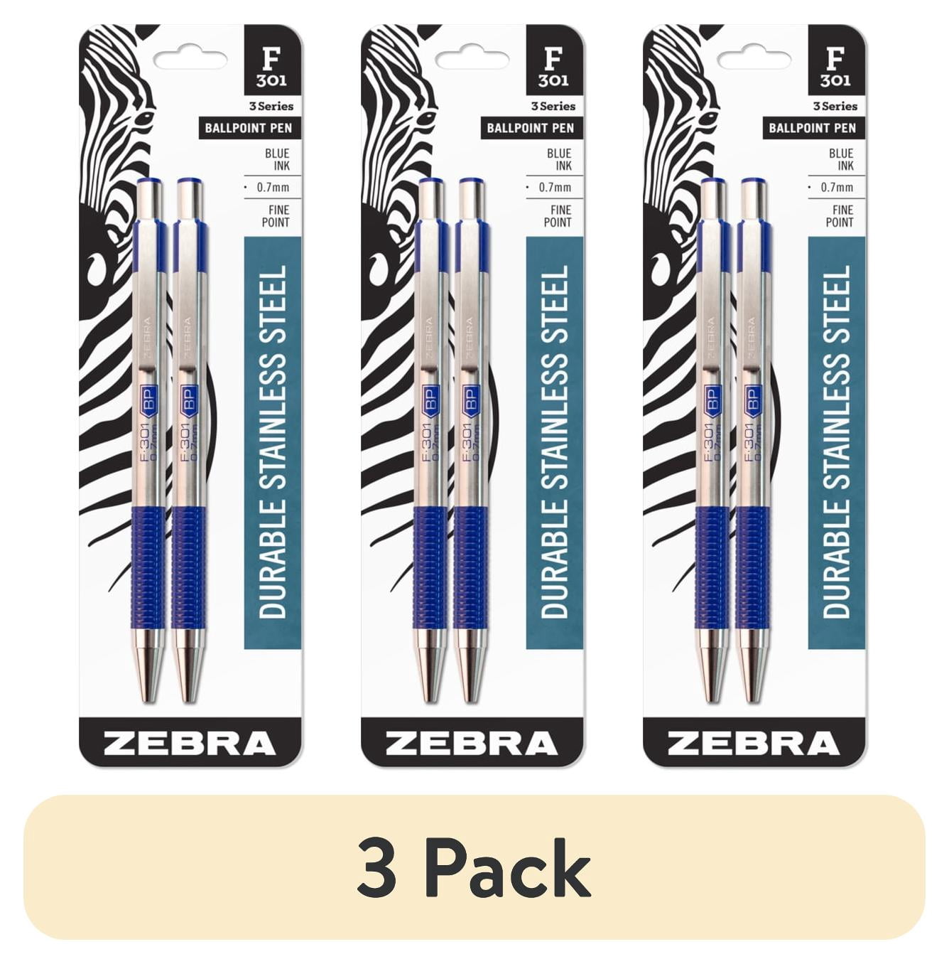 (3 pack) Zebra Pen F-301 Ballpoint Stainless Steel Retractable Pen, 0.7mm, Blue Ink, 2-Pack