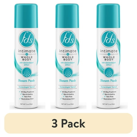 (3 pack) FDS Intimate Deodorant Spray, Shower Fresh, 2 Ounce Spray Canister