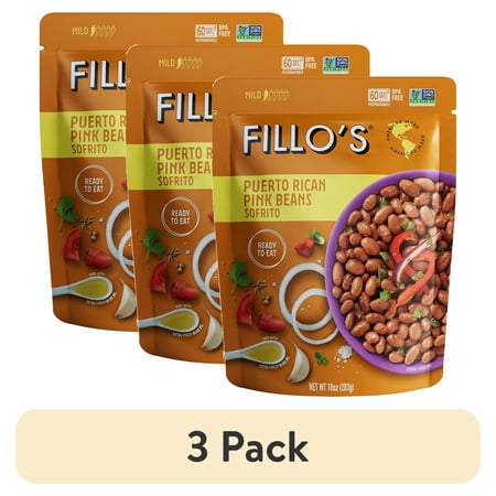 (3 pack) FILLO'S Puerto Rican Pink Beans Mild Spice - Single Pouch, 10 oz