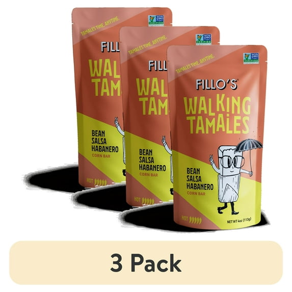 (3 pack) FILLO'S Walking Tamales Bean Salsa Habanero Tamale, 4 oz, (Shelf-Stable)