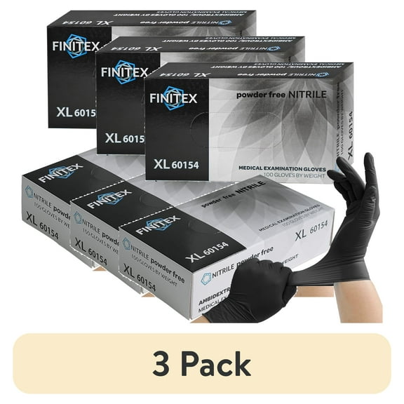 (3 pack) FINITEX Black Nitrile Gloves Disposable, Food Safe Gloves for Cooking, Food Prep, Powder-free, Latex-free, Textured Grip, 3.2 Mil, Pack of 100, Small