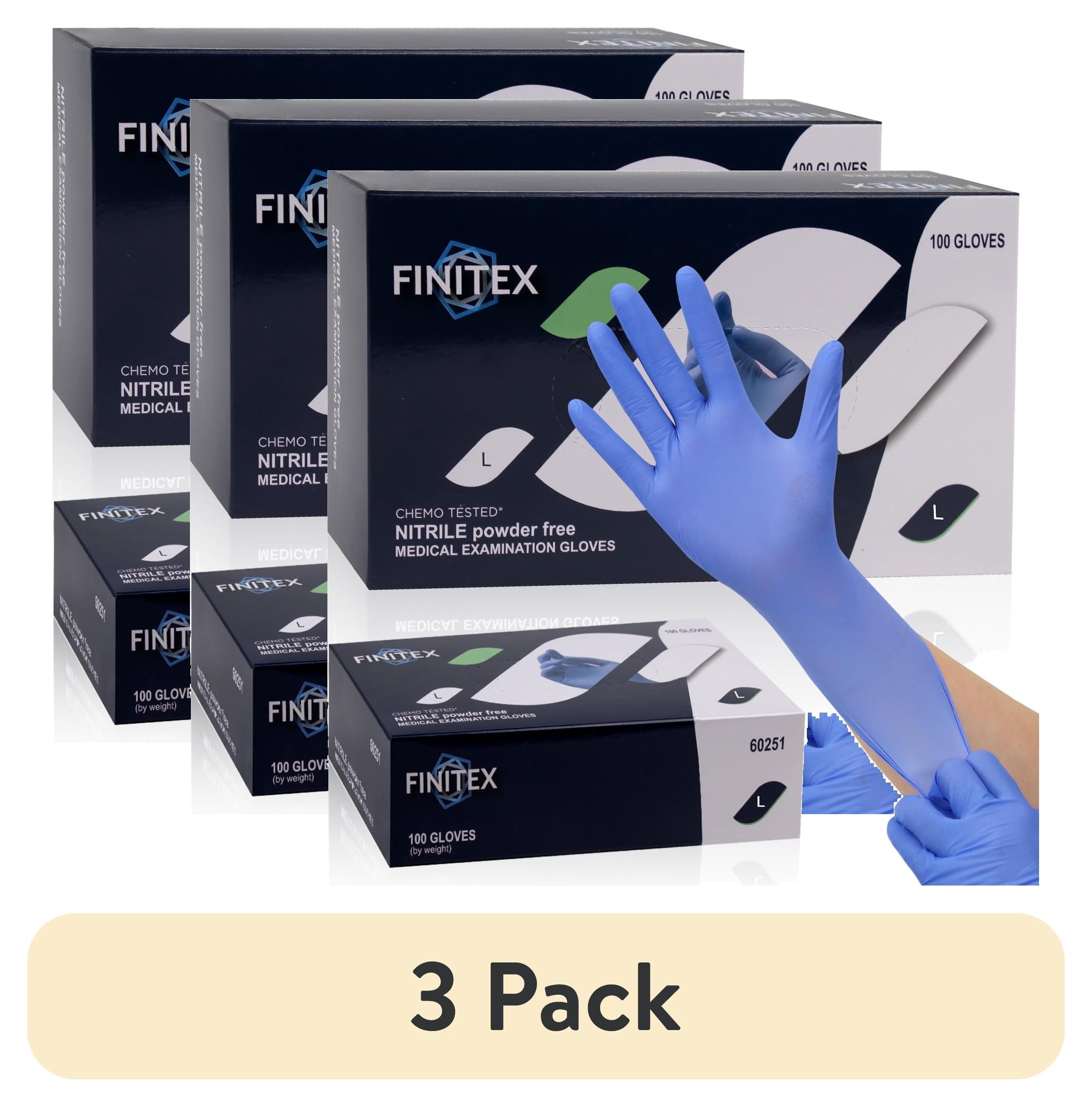 (3 pack) FINITEX Nitrile Disposable Gloves, Blue Medical Exam Gloves 100 of Pack, Latex-free, Rubber Free, Food Safe Examination Chemo Glove, 3.2 Mil, Large