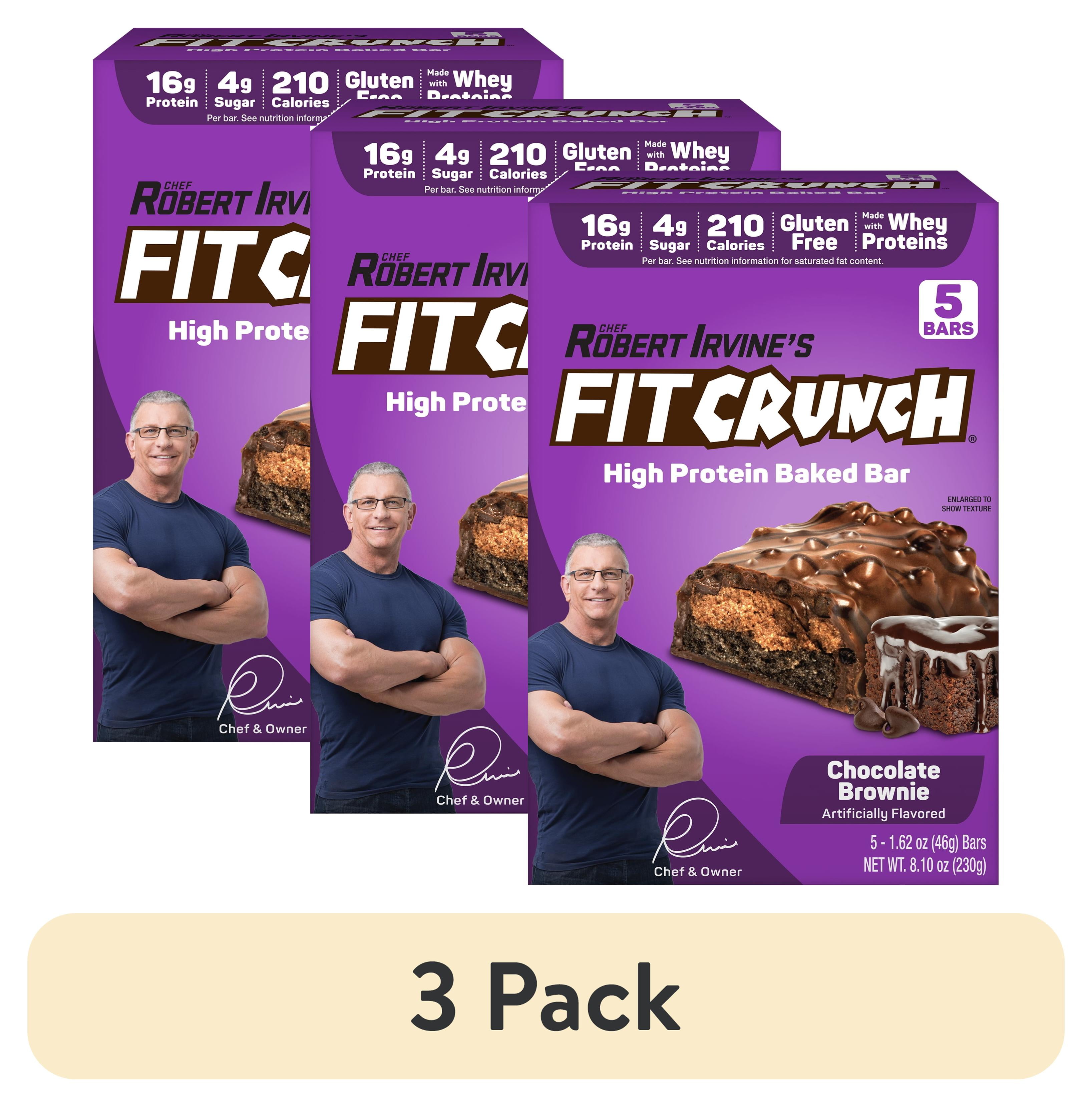 (3 pack) FITCRUNCH Chocolate Brownie Protein Bar, 16Gg, 5ct
