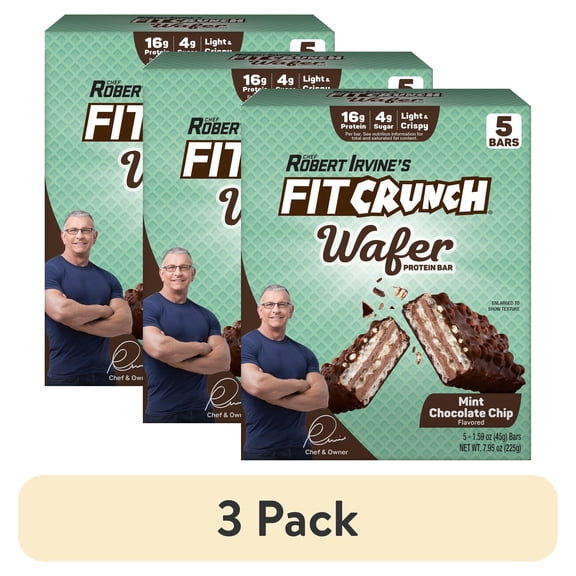 (3 pack) FITCRUNCH Mint Choc Chip WAFER Protein Bar, 16g, 5ct