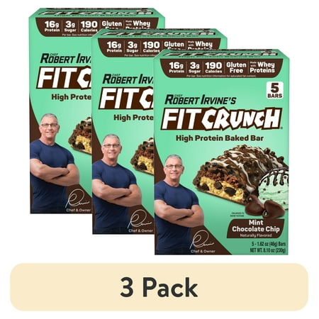 (3 pack) FITCRUNCH Mint Chocolate Chip, High Protein Baked Bar, 16g Protein, 5 Count