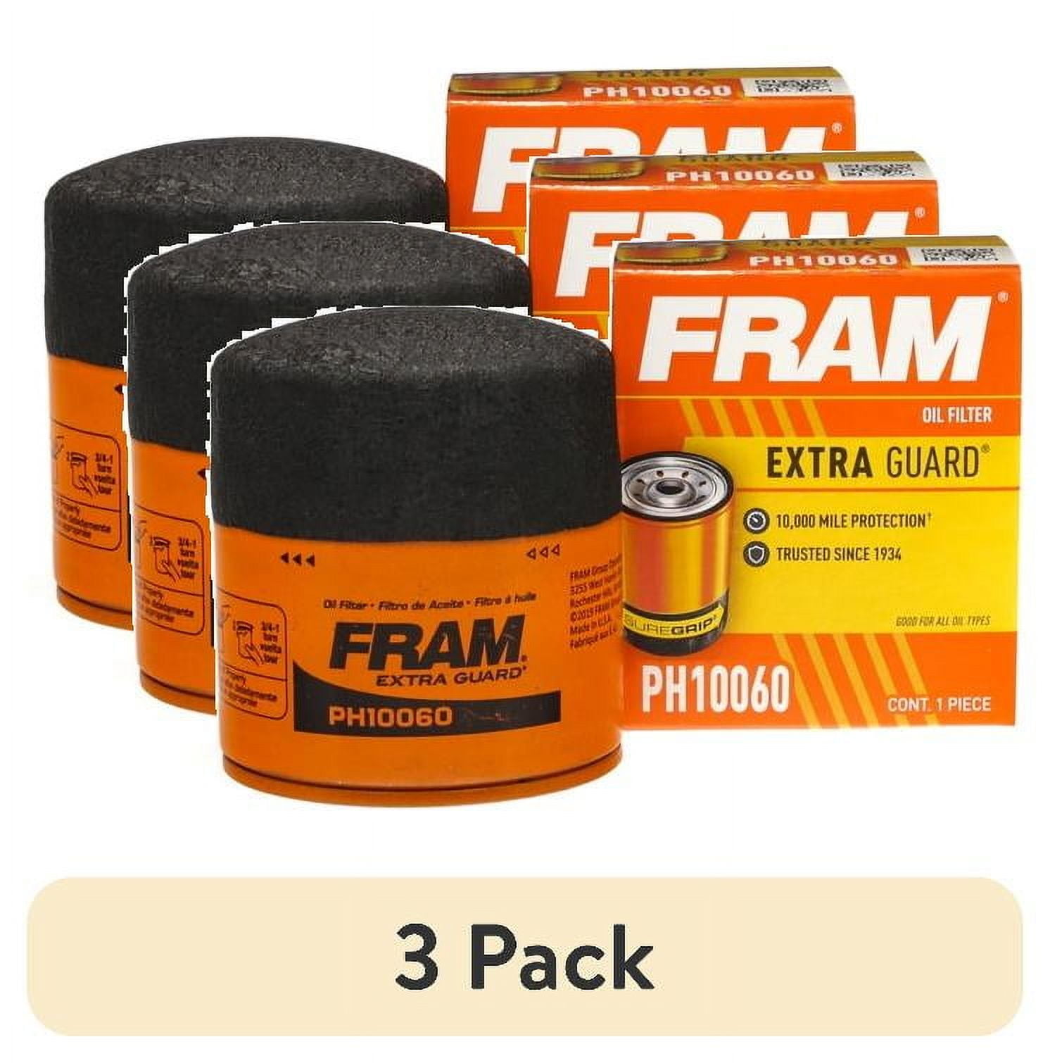 (3 pack) FRAM Extra Guard Oil Filter, PH10060, 10K Miles, Replacement Oil Filter Fits Select Vehicles