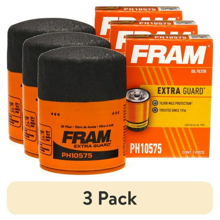 (3 pack) FRAM Extra Guard Oil Filter, PH10575, 10K Miles, Replacement Oil Filter Fits Select Vehicles