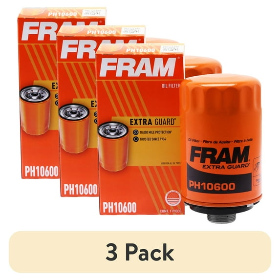 (3 pack) FRAM Extra Guard Oil Filter, PH10600, 10K Miles, Replacement Oil Filter Fits Select Vehicles