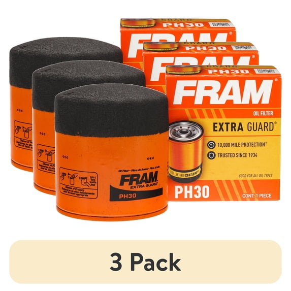 (3 pack) FRAM Extra Guard Oil Filter, PH30, 10K Miles, Replacement Oil Filter Fits Select Vehicles