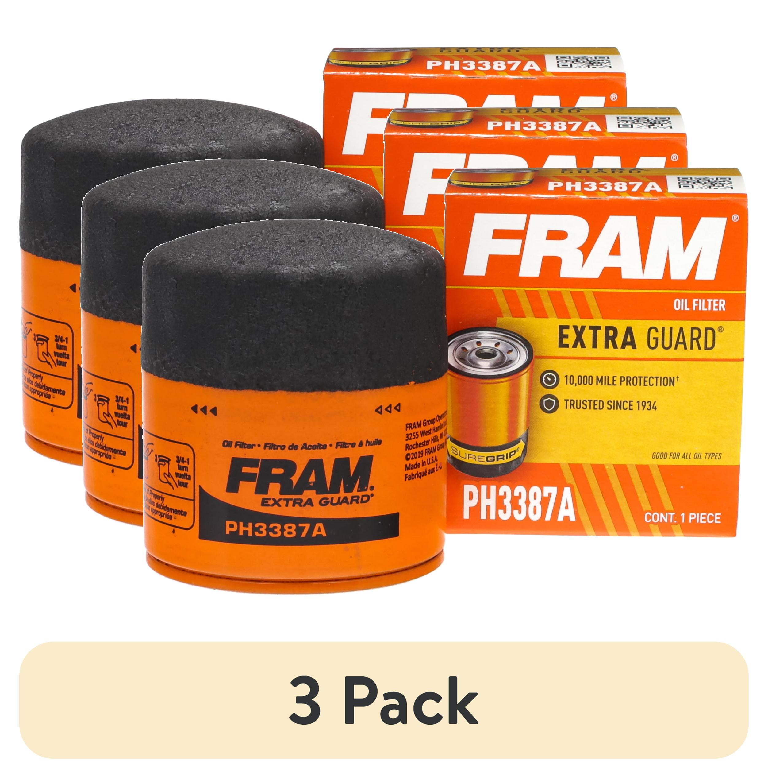 (3 pack) FRAM Extra Guard Oil Filter, PH3387A, 10K Miles, Replacement Oil Filter Fits Select Vehicles