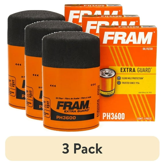 (3 pack) FRAM Extra Guard Oil Filter, PH3600, 10K Miles, Replacement Oil Filter Fits Select Vehicles