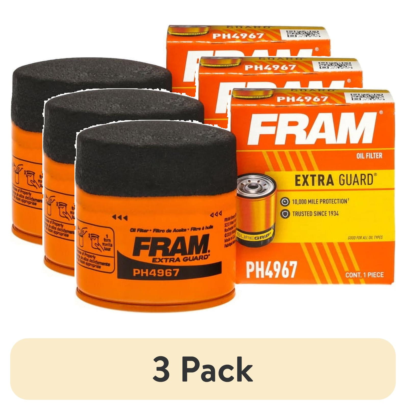 (3 pack) FRAM Extra Guard Oil Filter, PH4967, 10K Miles, Replacement Oil Filter Fits Select Vehicles
