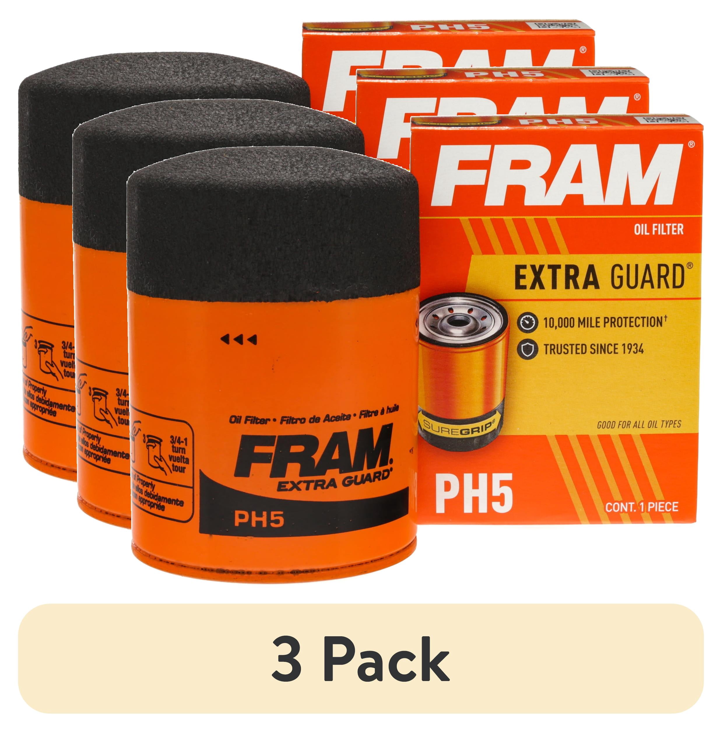 (3 pack) FRAM Extra Guard Oil Filter, PH5, 10K Miles, Replacement Oil Filter Fits Select Vehicles