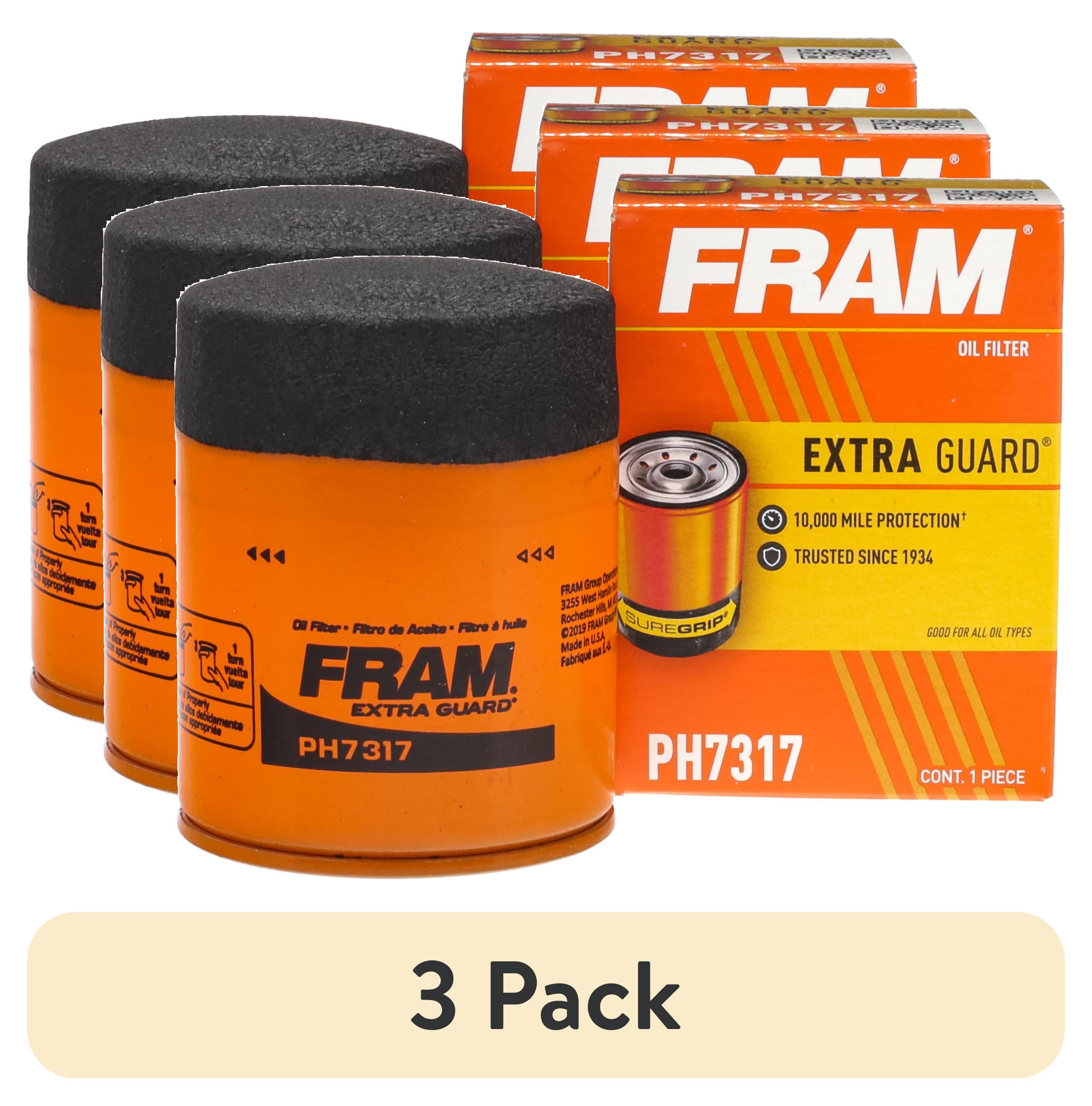3 pack) FRAM Extra Guard Oil Filter, PH7317, 10K mile Replacement